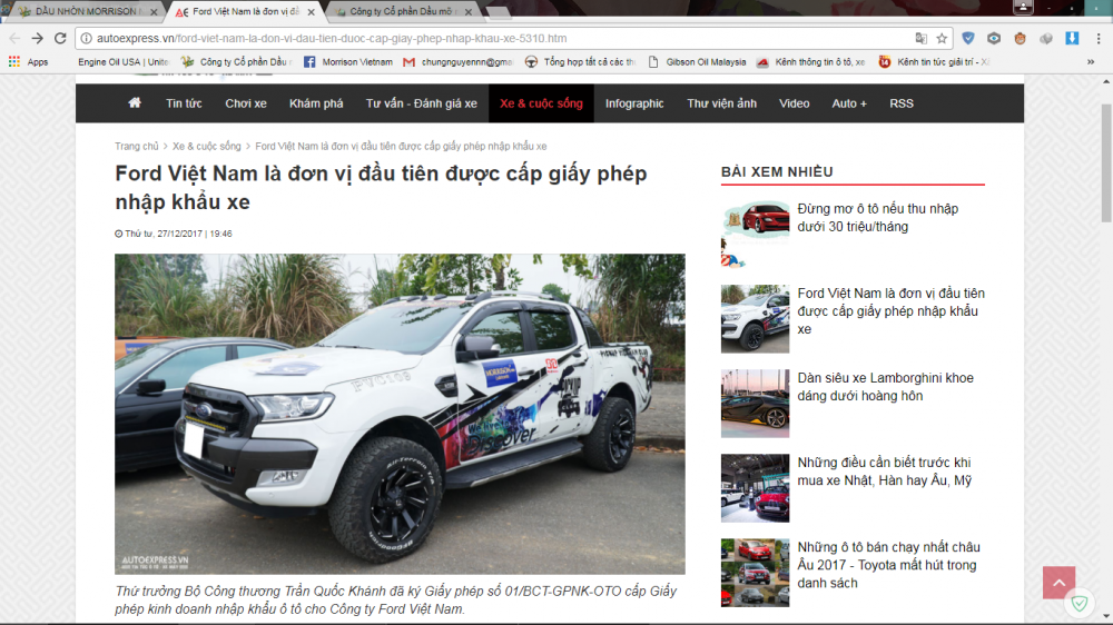 FORD VIỆT NAM CHỌN MORRISON CHO LOẠT XE THAM GIA SỰ KIỆN